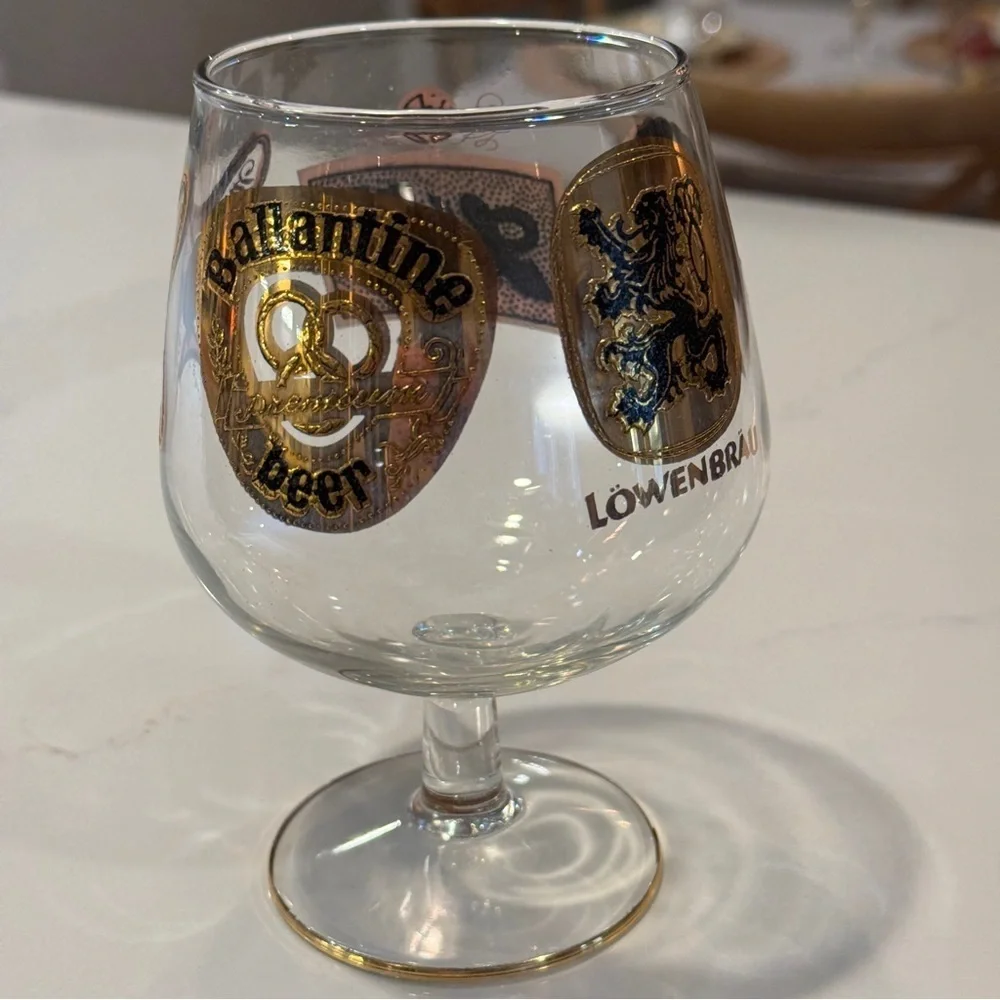 Vintage Beer Snifter Glass 6” Gold Rim Pabst Schlitz Löwenbräu Ballantine Miller